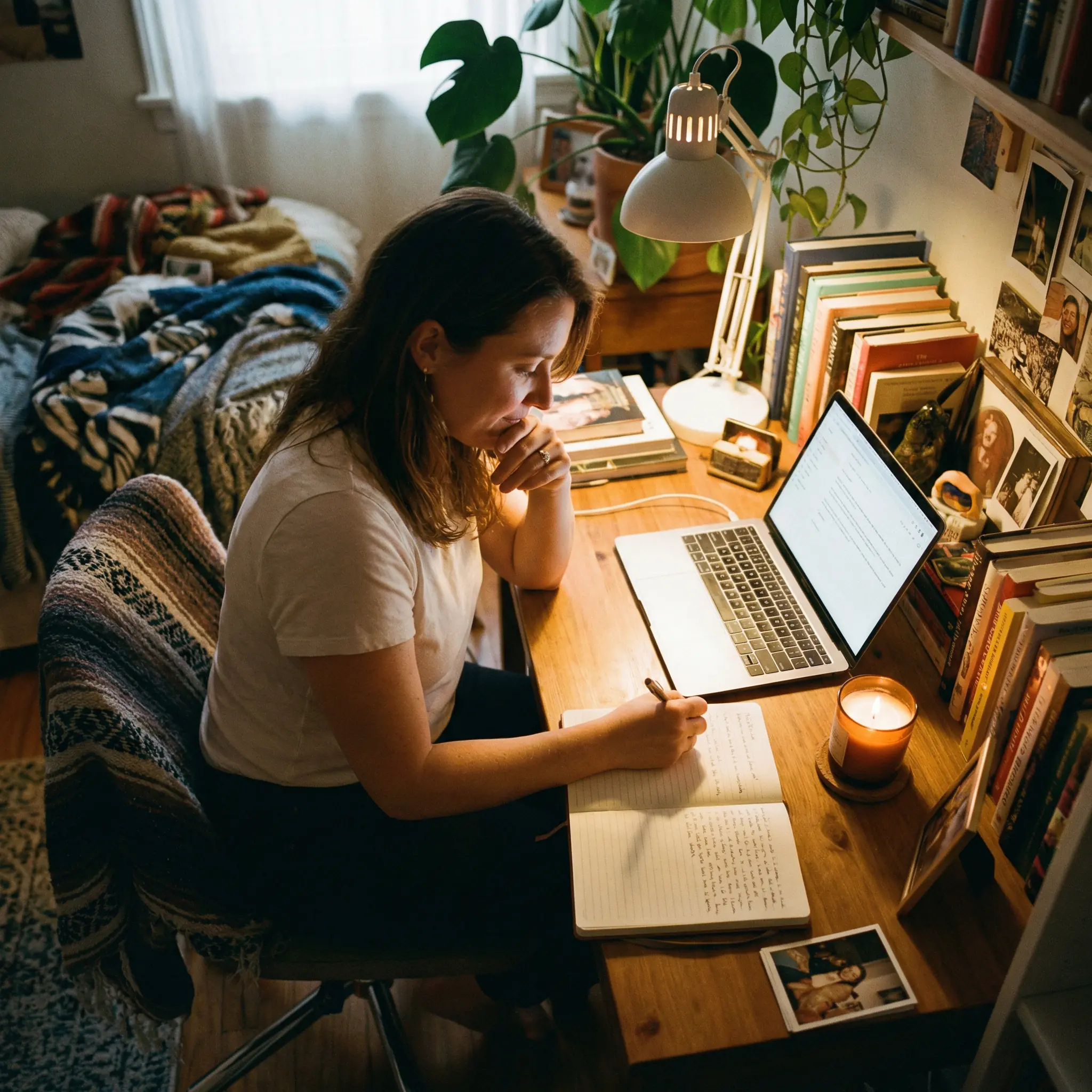 Person sharing their story at a desk