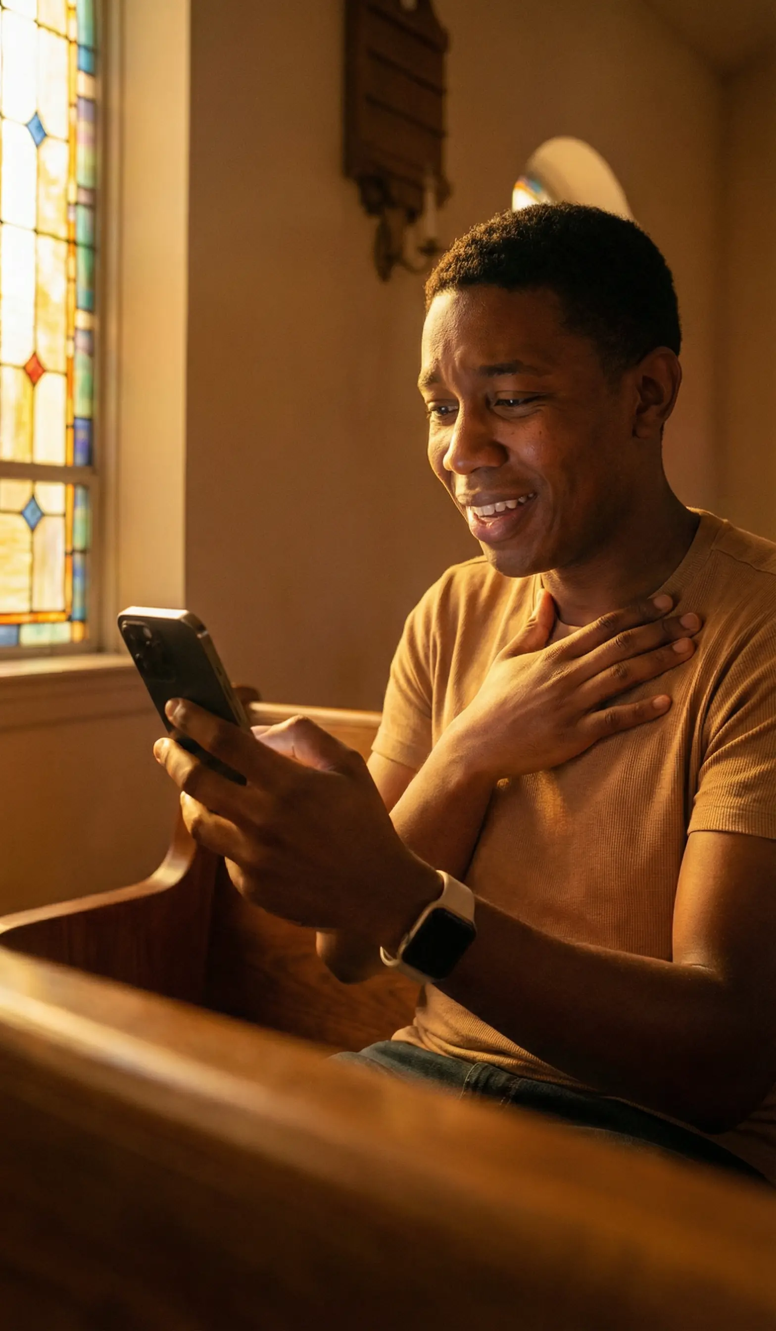 Person receiving prayer notification on phone with fast delivery